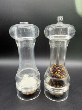 VTG Olde Thompson Salt Pepper Mill Set Clear Acrylic USA Carbon Steel Grinder